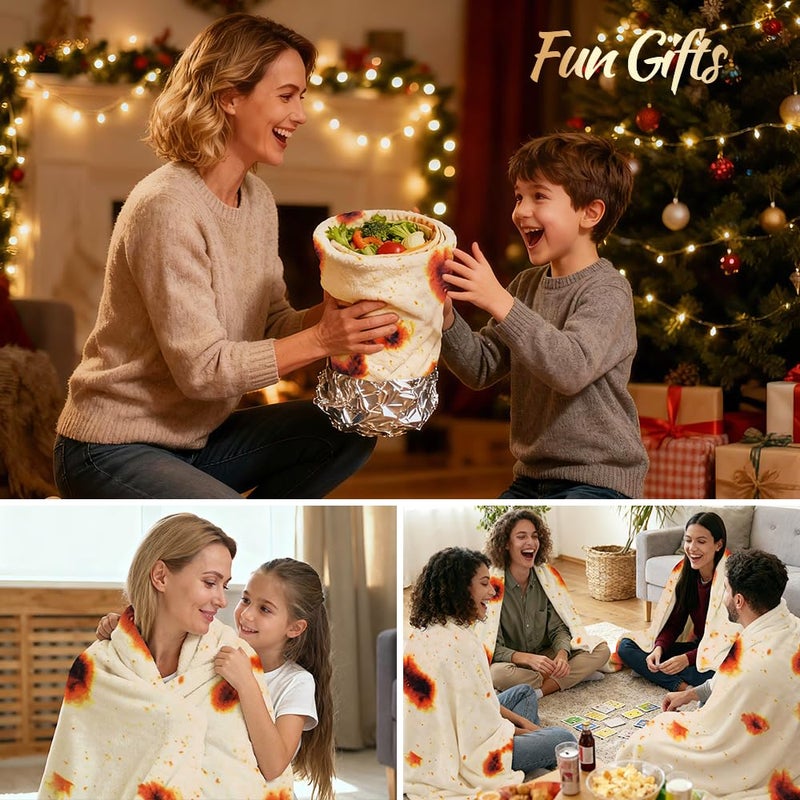LetsFunny 80in Burrito Tortilla Blanket for Adults White Elephant Gifts, Double Sided Giant Funny Realistic Food Blanket, Soft Flannel Round Throw Blanket, Christmas Cool Stuff for Teen Boys Girl Kids - Image 3